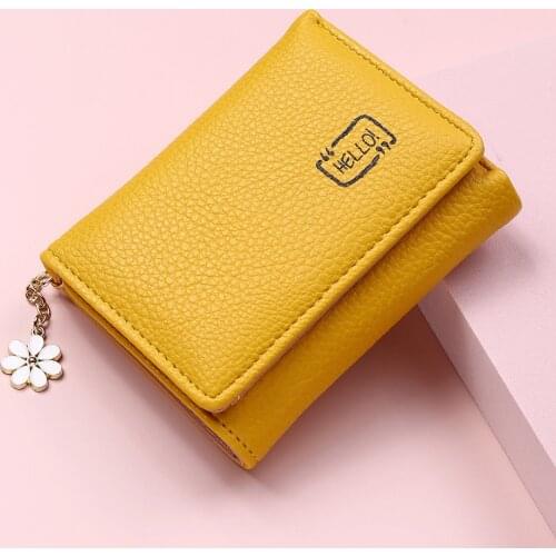 2021 New Fashion Women’s Short Wallet Ladies Small Card Holder Print Lychee Pattern Cute Yellow Two-fold Female Coin Bags