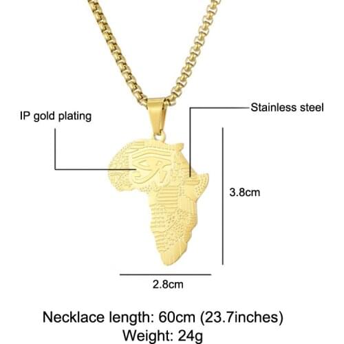WT-REN002 Gold Stainless Steel Africa Map Necklace Pendant Ancient Egyptian Eye Horus Necklace Ornament unisex map necklace