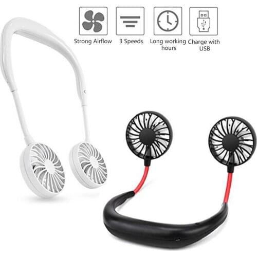 Personal Fan Portable Mini Double Wind Head Neckband Fan with USB Rechargeable for Traveling Outdoor Office