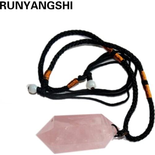 Runyangshi Hot Selling Fashion Natural Stone Pendants Point Pink crystal Roses Quartz Charms Hexagonal Column For Jewelry