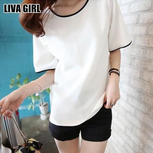 Liva Girl Casual Loose Women T Shirt Black White Solid Color Short Basic Tops & Tees Female T-Shirt M-2XL Large Size Girls Gifts