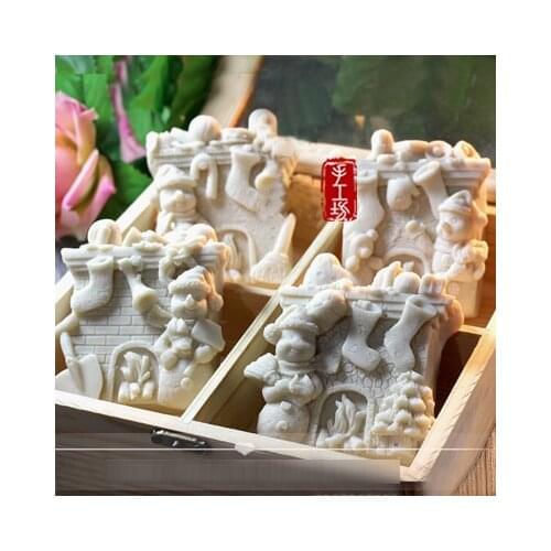 PRZY Christmas snowman Handmade Soap Making Mold Silicone Four styles Christmas Molds Chocolate Candle Candy Mold Cake Clay