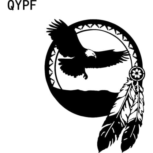 QYPF 13.5CM*18CM Fashion Dream Catcher Bald Eagle Windshield Car Sticker Decal Black/Silver Vinyl C15-0885