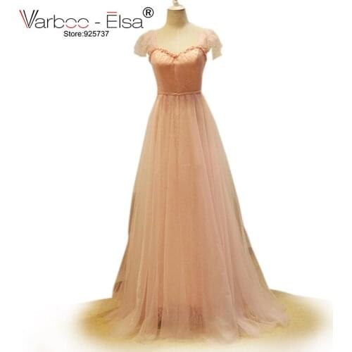 Real Photos Abendkleider 2018 Sexy Backless Pearl Elegant Evening Dresses Ruffles Short Dleeves Tulle A Line Pink Prom Dresses