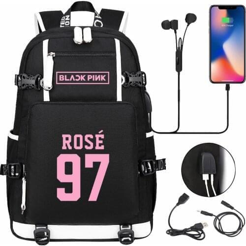 Korean Black Backpack Women Shoulder Bag Waterproof Travel School Bag For Teenage Girls Pink Casual USB Charging Laptop Sac Bols