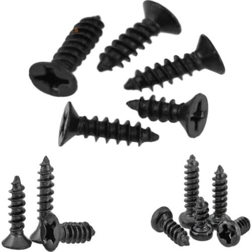 100pcs M1 M1.2 M2 M2.6 M3 Black Steel Mini Micro Small Phillips Flat Countersunk Head Cross Round Pan Head Self-tapping Screw