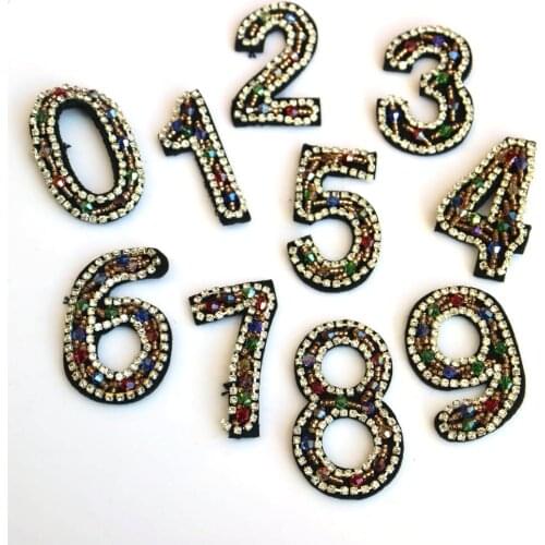 DIY Fashion Rhinestone beaded patches for Clothing number parches Sew on Sequins Applique decorative parches bordados para