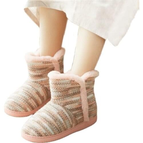 Suihyung Winter Women Ankle Boots Furry Plush Indoor Cotton Shoes Thick Knitting Ladies Short Boots Female Botas Warm Home Flats