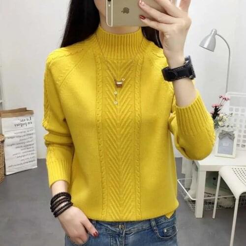 Half Turtleneck Sweater Women Jumper 2021 Autumn Winter Basic Warm Clothes Female Pull Femme Knitted Cotton Pullover Sweater