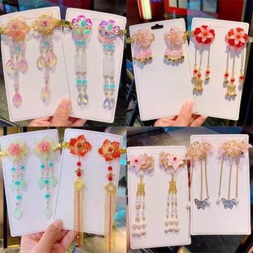 1set Retro Chinese Style Hanfu Headdress Antique Hair Accessories Ancient Ornaments Tassel Flower Women Girl Fairy Hairpin Clip