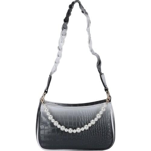 Contrast Gradient Womens Bag 2021 New Fashion Pearl Portable Armpit Bag Foreign Style Fashion One Shoulder Small Square Bag
