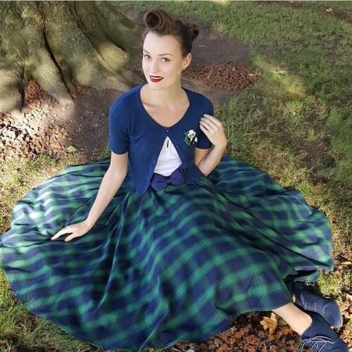 40- women vintage 50s Marienne swing skirt in green tartan rockabilly pinup saia skirts plus size faldas