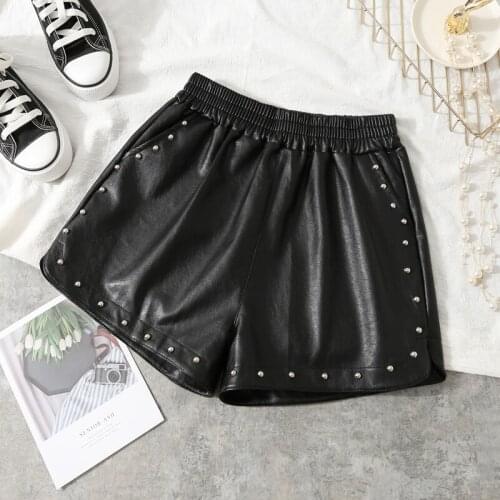 Womens Casual Rivet Leather Shorts Ladies High Waist Wet Look Slim Fit Hot New
