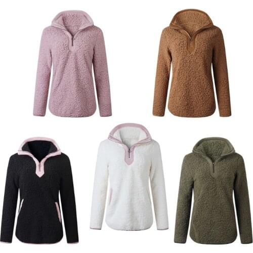 Women Autumn Loose Sweatshirt Long Sleeve High Neck Zip up Pullover Tunic Tops Casual Winter Warm Shirts Streetwear with Pocket