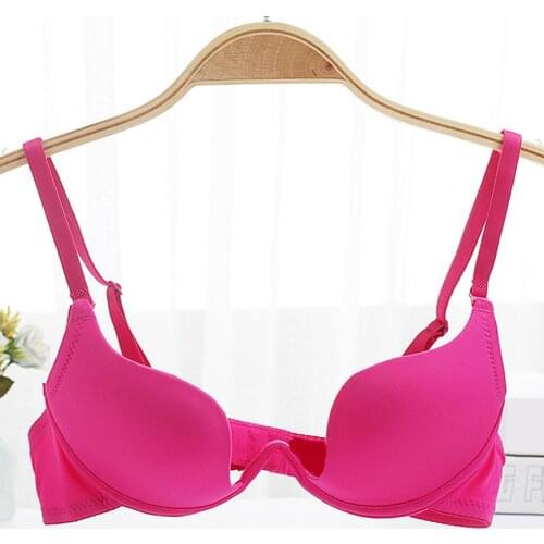 Women Girl Sexy Deep-U Low Cut Solid Color Backless Padded Bra Push-Up Underwear Womens underwear бюстгальтер 2020