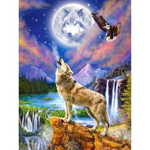 Animal Wolf Printed Fabric 11CT Cross-Stitch Embroidery Full Kit DMC Threads Sewing Craft Knitting Painting Needle Package