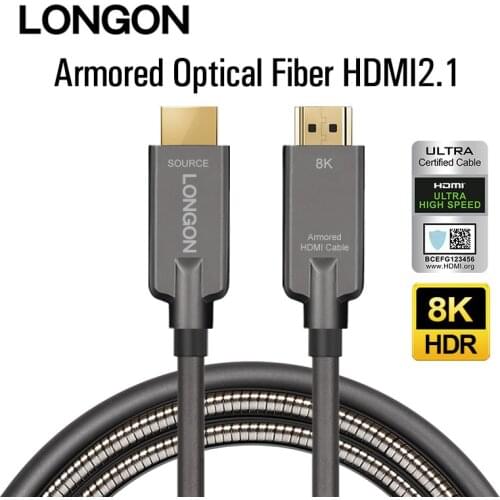 LONGON Certified HDMI2.1 Armored Optical Fiber 8K Cable 4K120hz eARC HDR 144Hz HDMI2.0 For PS5 RTX3070 3080 Xbox TV 10m 20m 100m
