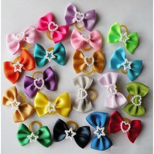 50pcs/100pcs/Pack Pure Love Handmade Dogs Grooming Bows with Rubber Bands Pet Hair Bow Accessories