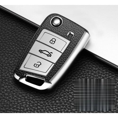 Leather+TPU Car Key Case For VW Volkswagen MK7/GTI 7/Golf 7/Golf R Skoda Octavia A7 SEAT Folding Remote Fob Cover Keychain