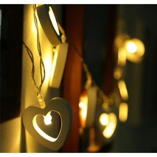 Chicinlife 10 LED Wooden Heart Christmas String Lights Night LED Lamp DIY hanging New year Wedding Decoration Party Supplies