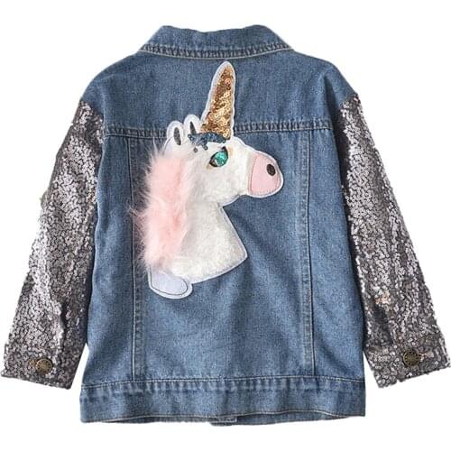 Kids Girls Denim Jacket 2021 Spring Fall Children Jeans Jackets For Girls Sequined Embroidery Outerwear Coat For Girls Clothes
