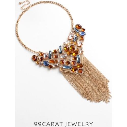 Nine nine carat sumni brand European and American style exaggerated color flash drill long flow Soviet pendant short necklace fe