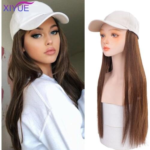 Long Synthetic Baseball Cap Hair Wig Natural Black Cap Hair Extensions Natural Wave Wigs Naturally Connect Hat Wig Adjustable