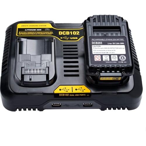 Double charging postion with Dual USB Port DCB102 Li-ion Battery charger For DeWalt 12V 14.4V 18V 20V DCB200 DCB201 fast