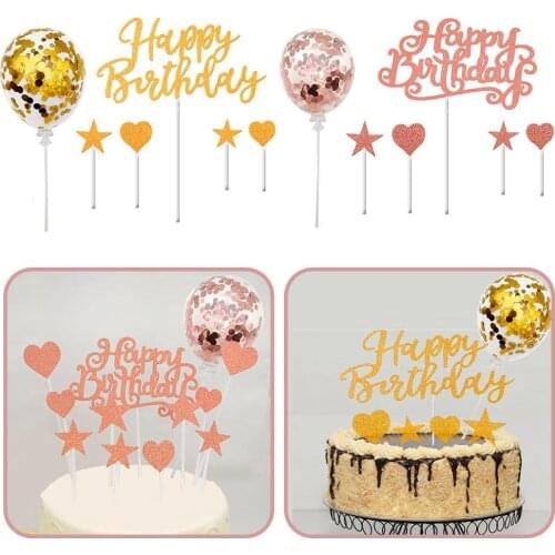 1 Set Happy Birthday Cake Decoration Cake Toppers Flag Confetti Balloon Kids Birthday Party Boy Girl Baby Shower Wedding Decor