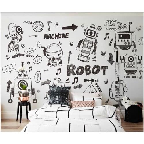 Custom mural on the wall photo wallpaper 3d Cartoon hand drawn Graffiti robot Childrens room decor Wallpaper for walls in rolls