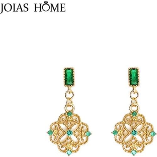 JoiasHome Geometry Silver 925 Jewelry Gemstones Earrings for Women Vintage Hollow Pattern Female Long Ear drops for Engagement