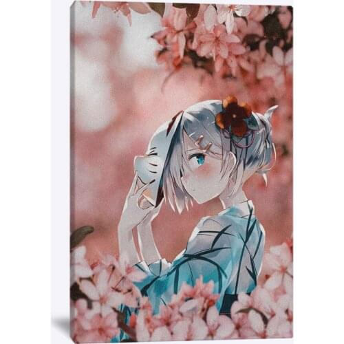 Rem Re:zero Anime Cherry Blossom Manga Decoration Prints Home Decor Canvas Dorm Living Room Bedroom Painting Wall Art Poster
