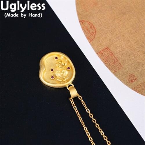 Uglyless Creative Pond Designer Medal Pendants Necklaces for Women Gold Flowers Necklaces + Chains 925 Silver China Chic Jewelry