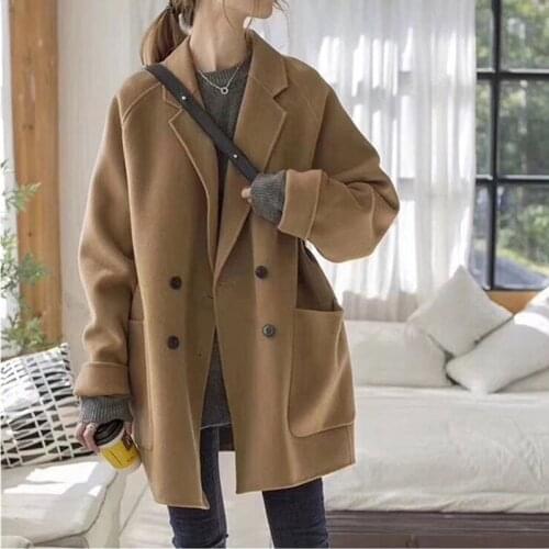 Double-sided cashmere Wool jacket Womens 2020 New Spring autumn Korean Loose Double breasted Woolen coat Female Outerwear