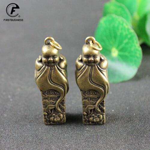 Copper Maitreya Buddha Statue Miniature Figurine Home Decoration Keychains Brass Casting Living Room Desk Feng Shui Decor Craft