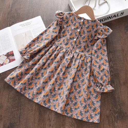 Menoea Baby Girls Dresses 2021 Spring Floral Flower Printing Autumn Ruffles Costumes Floral Casual Chidlren Clothing 3-7Y