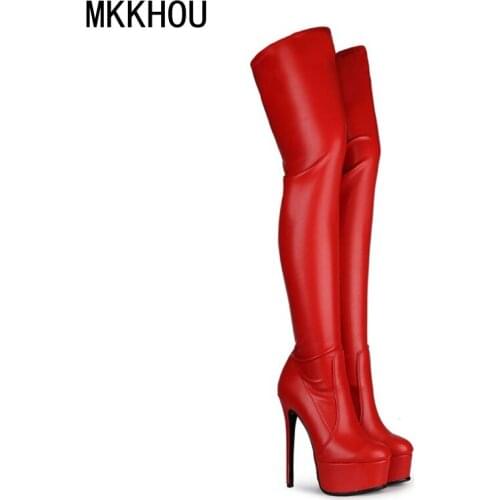 MKKHOU Fashion Over the Knee Boots New Autumn Thick-soled Boots Fine Heel 15cm Super High Heel Elastic Boots Women Large Size