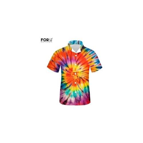 FORUDESIGNS Male Fashion Shirt Colorful Print Summer Casual Button Short Shirt Boys Loose Tops Mens Beach Shirts Tees