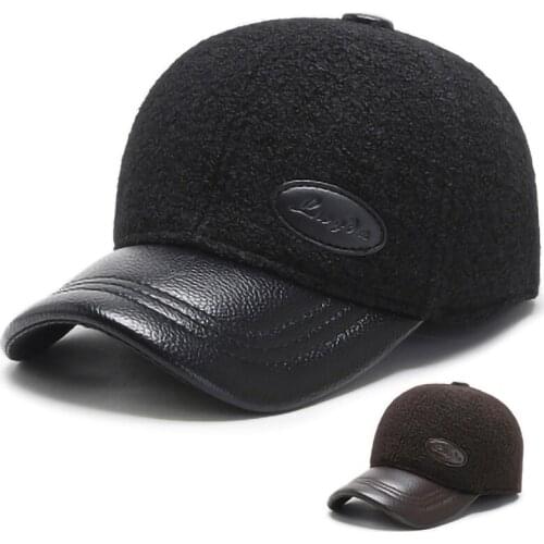 Male Winter Keep Warm Ear Protection Felt Hats Autumn Thicken Cap Mens Adjustable Baseball Cap Trucker Snapback Earflaps Cap