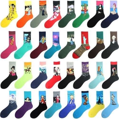 Hot Starry Night Autumn Winter Retro Men Personality Art Van Gogh Mural World Famous Painting Male Socks Oil Funny Happy Socks