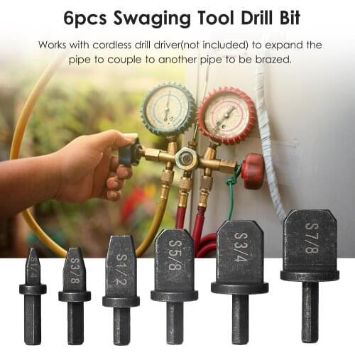 6pcs Swaging Tool Drill Bit Set Tube Pipe Expander for Air Conditioner Refrigeration HVAC Installtion and Repair Power Tools