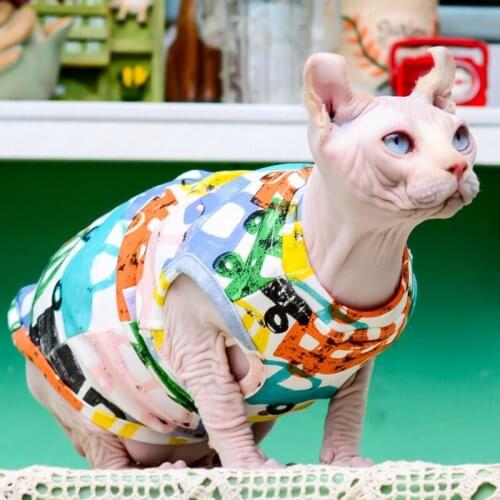 Breathable Cotton Sphynx Cat Vest Hairless Cat Pet Clothes for Cats Summer Vest Small Medium Cat Dog Kitten Sleeveless Tshirt
