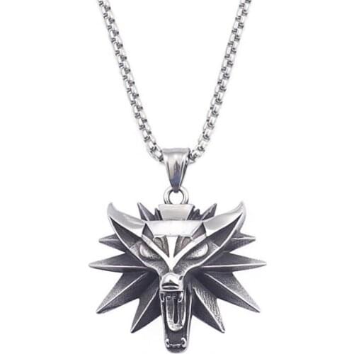 Stainless Steel The Movie and Game Witch 3 CDPR 2077 Punk Rock Pendant Necklace Wolf Geralt Necklaces Gift For Him