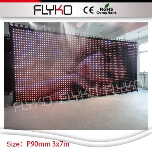 Full color P90mm stage club backdrop factory supplier DMX DJ booth led video curtain 3m*7m