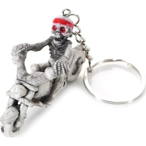Motorbike Skull Skeleton Charm Rubber Keychain Car Purse Bag Accessories Keys Holder Keyring NIN668