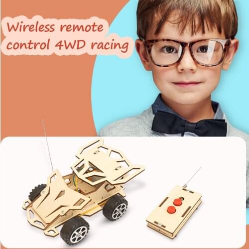 DIY Assembled RC Racing Car Model Kit Wooden Kids Science Materials Toys