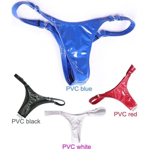 Sexy Latex Panties PVC Shiny Low-Rise G-string Bandage Hollow Out Micro Thong T-Back Erotic Lingerie Smooth Thongs Underwear