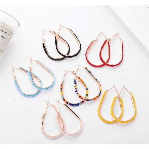Bohemia Multi Pearl Hoop Earrings For Women Gold Color Oval 2021 New Fashion Jewelry Vintage Accessories Retro Earring
