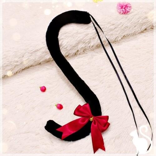 Cute Bowknot Cat Tail Cosplay Animal Tail Long Simulation Plush Tiger Tail Maid Masquerade Lolita Upturned Tail Prop Kawaii