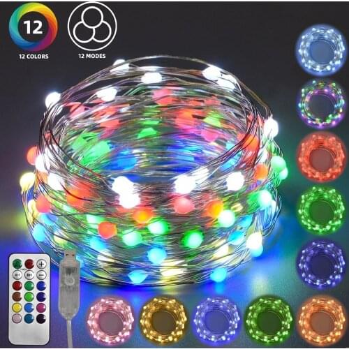 10M 100LED RGB Fairy USB Plug Single Point Control String Light 12 Colors 12 Lighting Mode Flashing Home Christmas Garlands